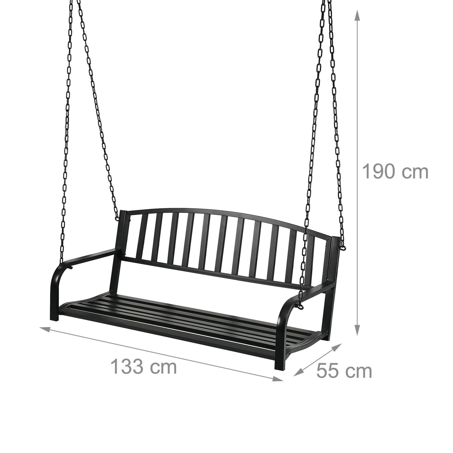 Metal Swing Bench for 2 – Armrests, Curved Seat