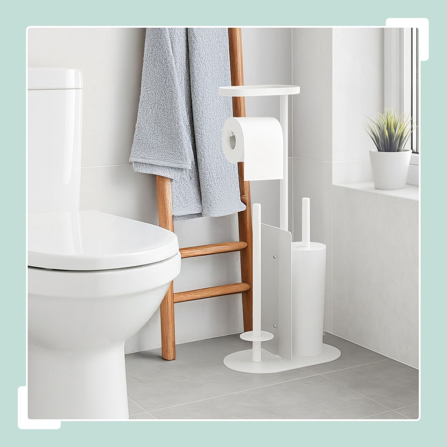 Metal Toilet Paper Holder with Brush and Shelf