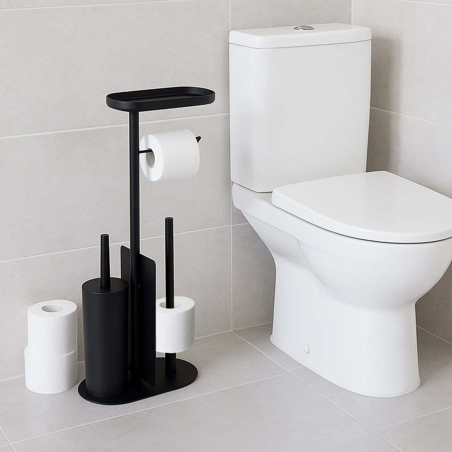 Metal Toilet Paper Holder with Brush and Shelf