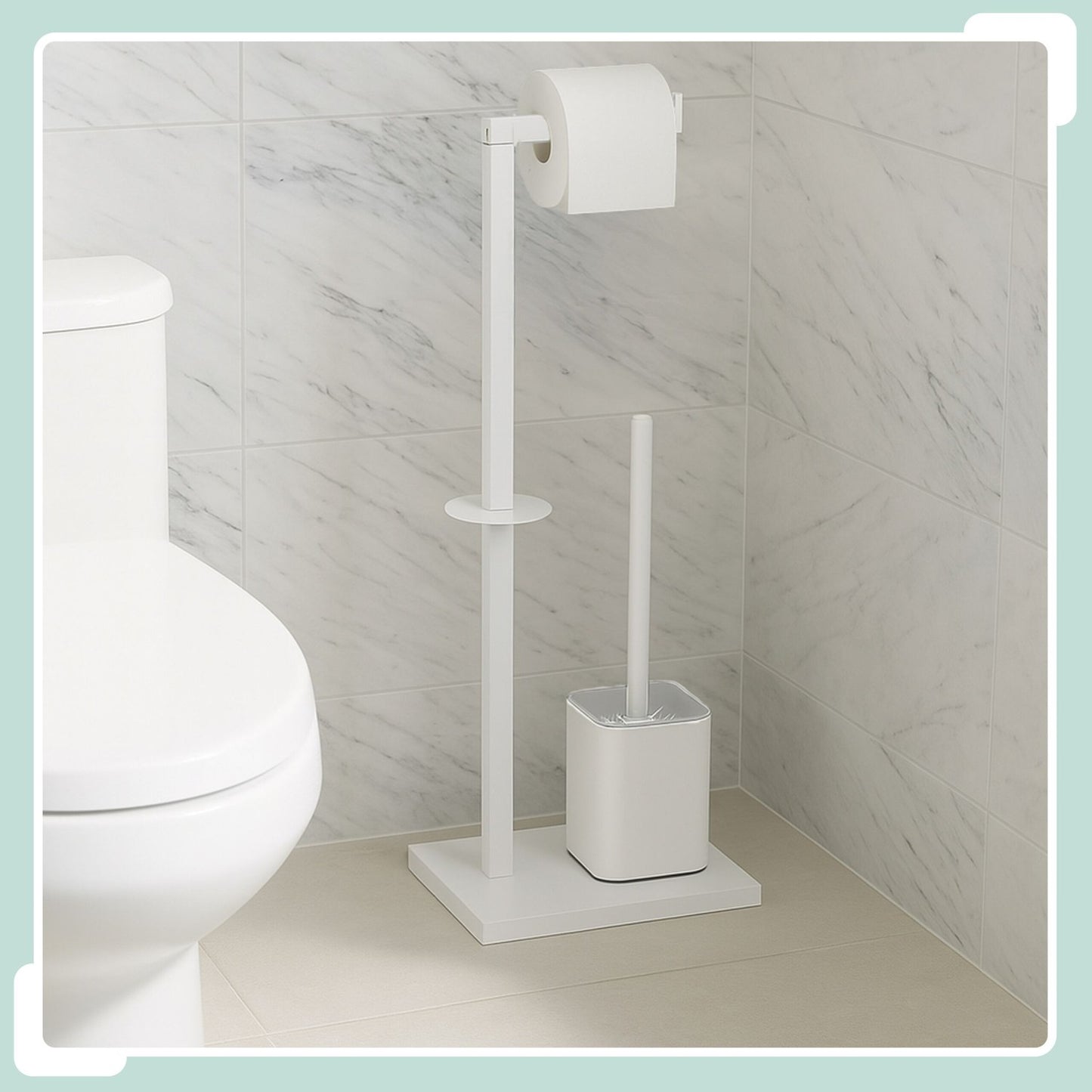 Metal Toilet Roll Holder with Brush and Storage