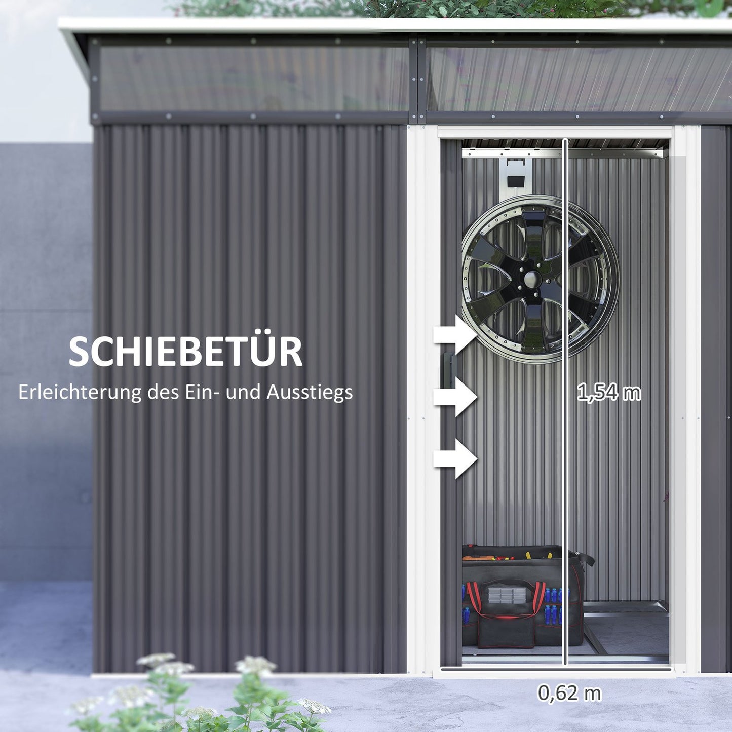 Metal tool shed 1.9 m² with sliding door and window