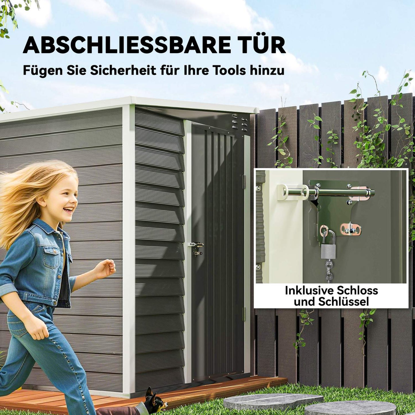 Metal tool shed, 2.3 m², lockable, weatherproof, gray