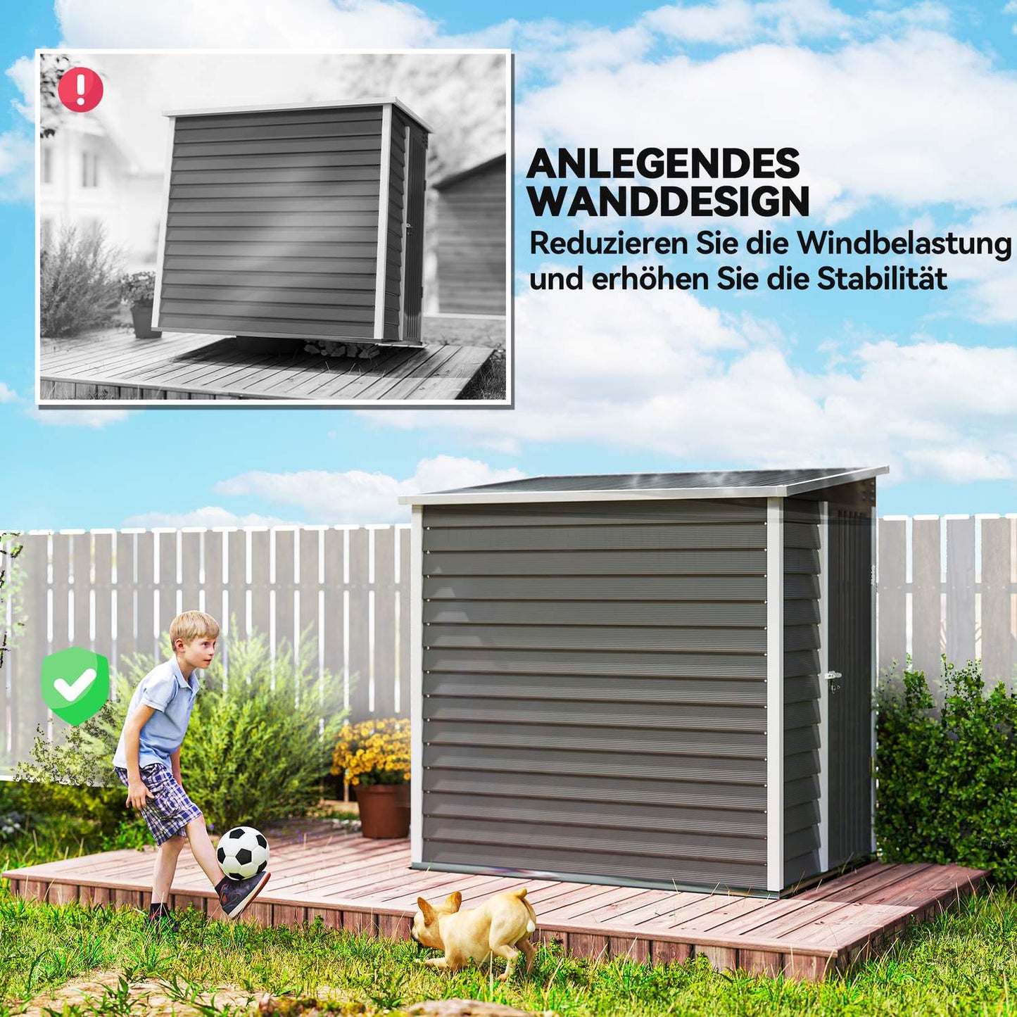 Metal tool shed, 2.3 m², lockable, weatherproof, gray