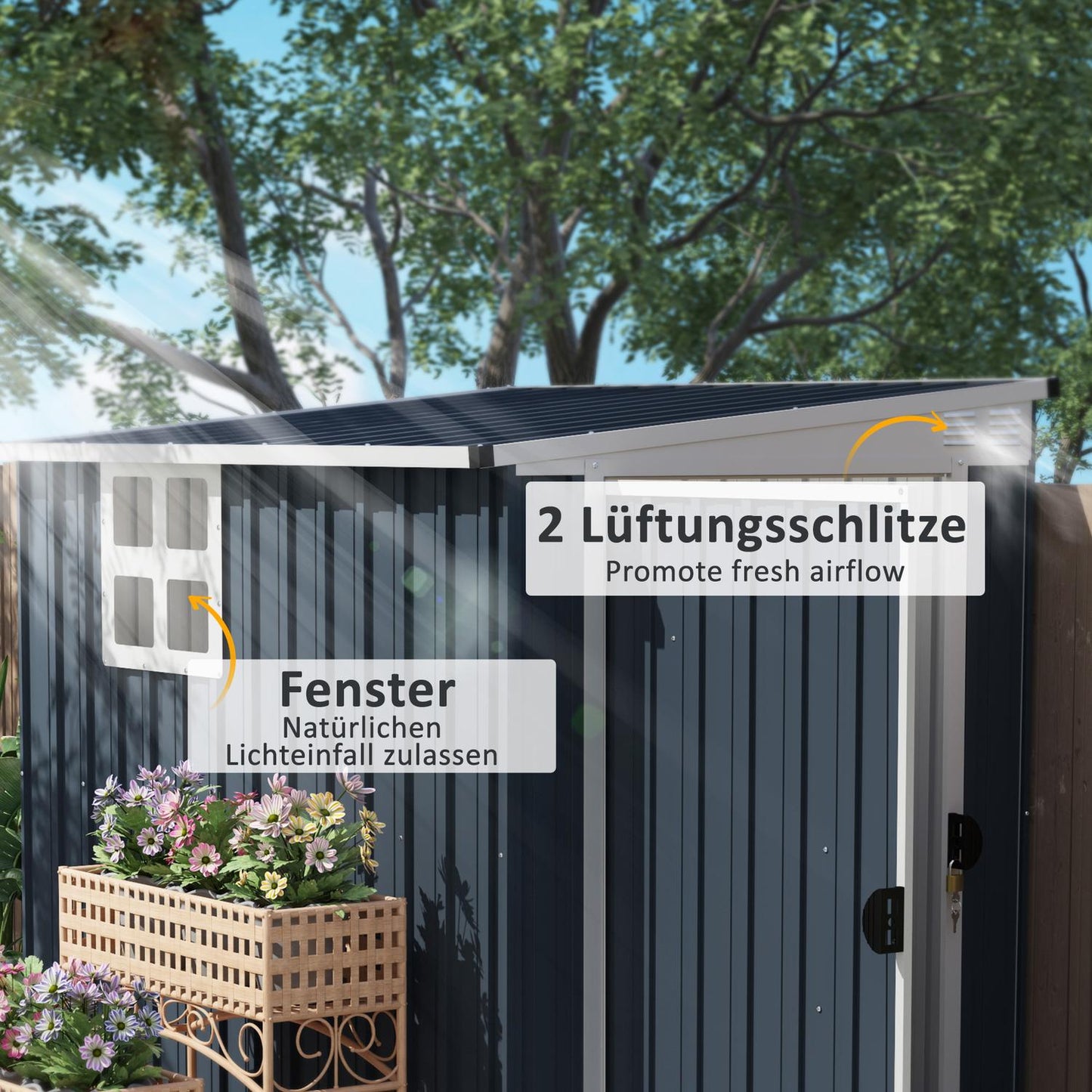 Metal tool shed 2.7 m² - weatherproof with window and lock
