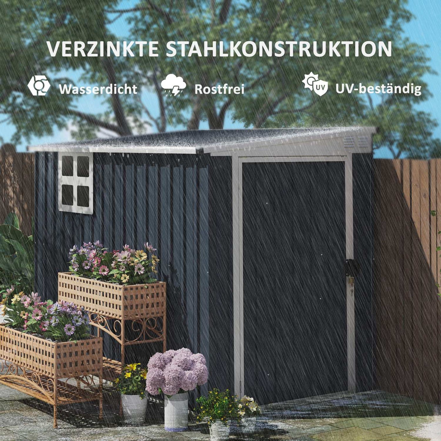 Metal tool shed - 2.7 m², roof, weatherproof
