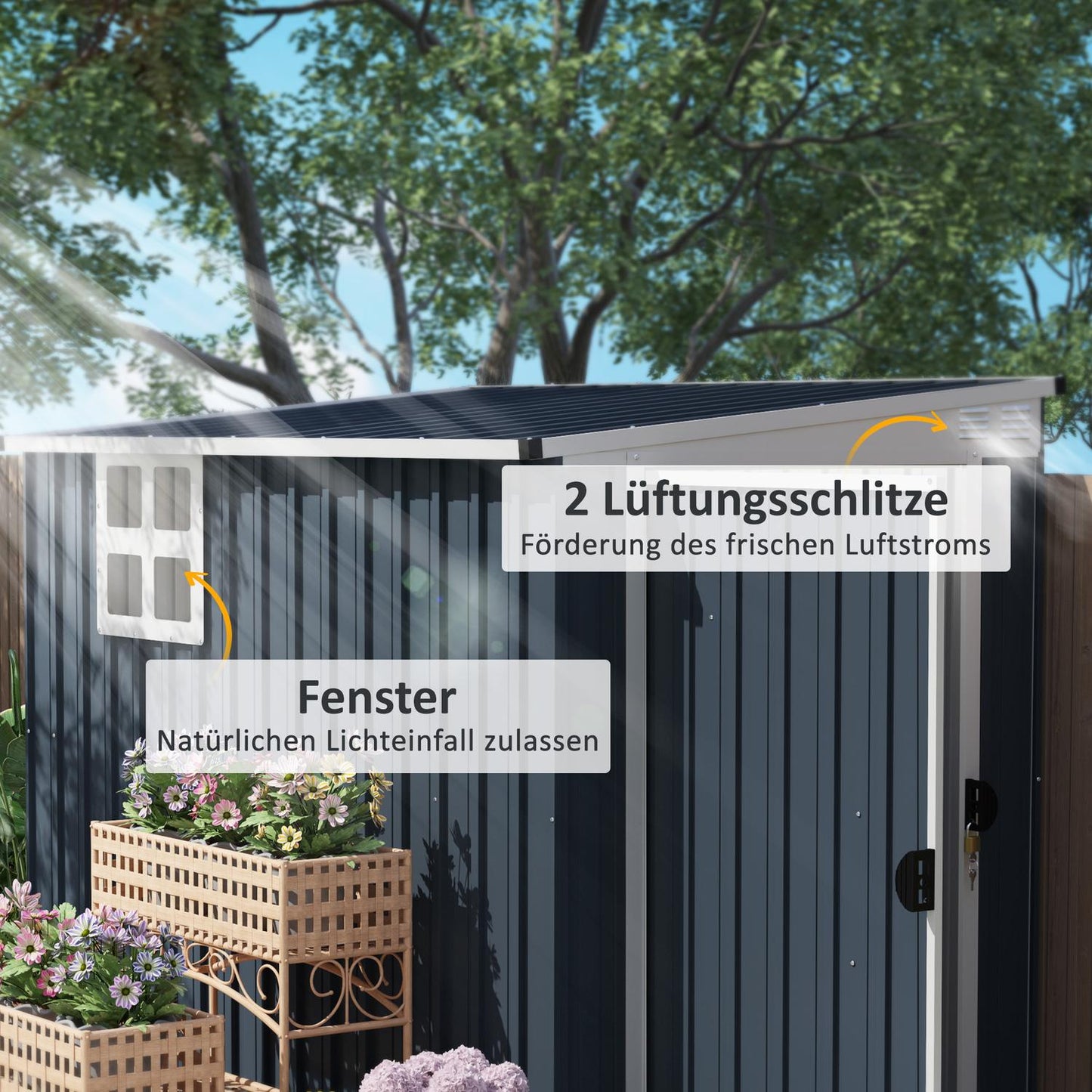 Metal tool shed - 2.7 m², roof, weatherproof