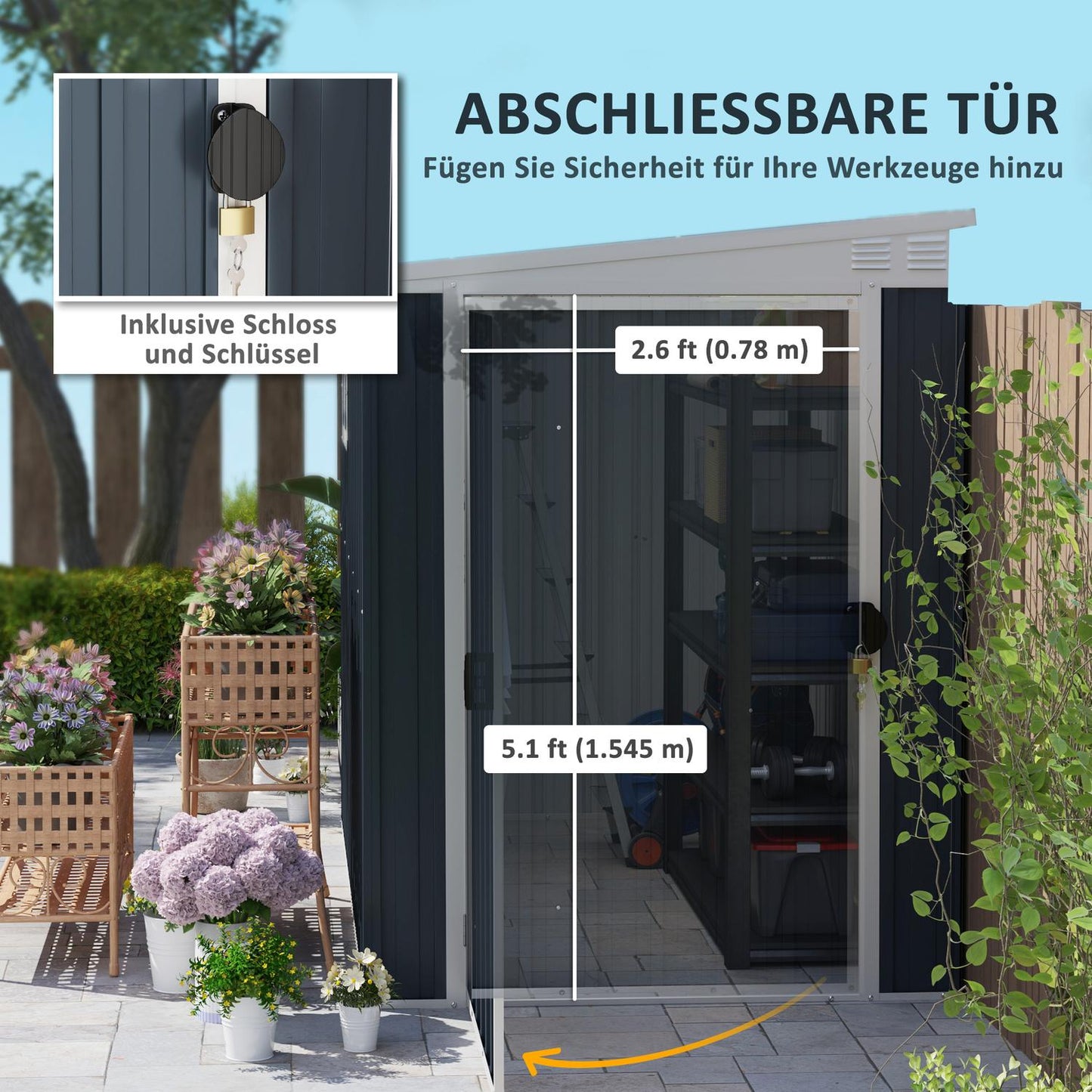 Metal tool shed - 2.7 m², roof, weatherproof