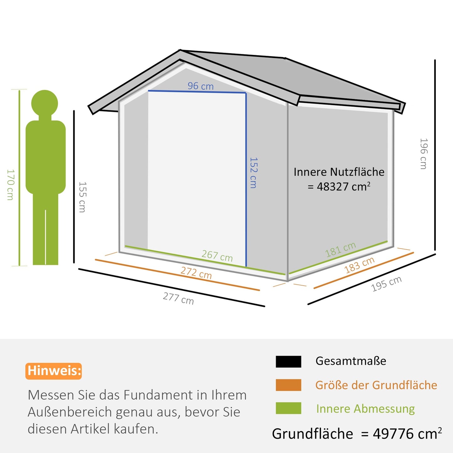 Metal garden tool shed with foundation, weatherproof, gray