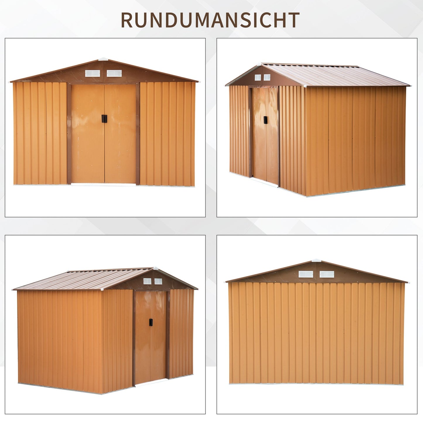 Weatherproof metal garden shed with foundation, yellow