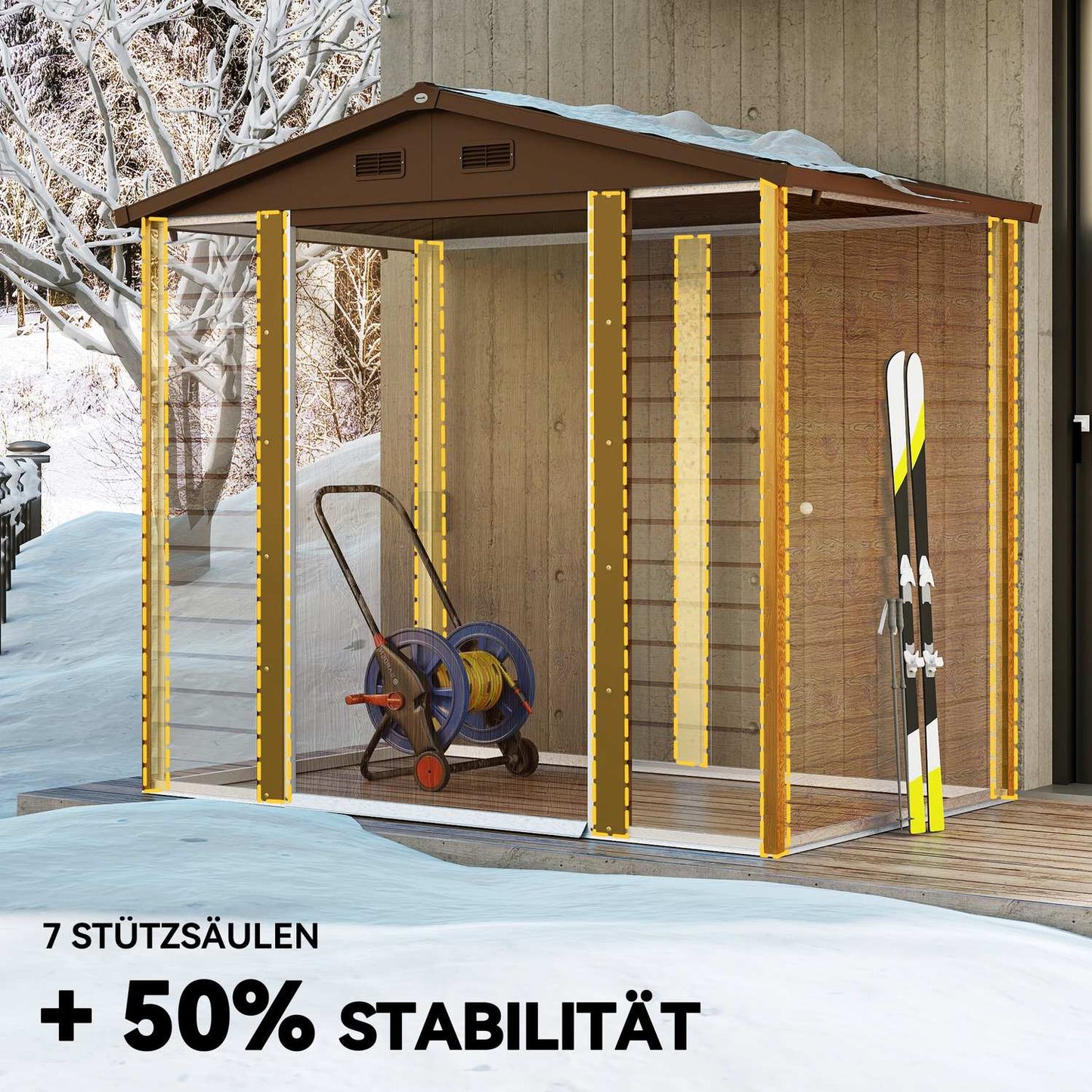 Metal tool shed with gable roof, wood look, 3 m²