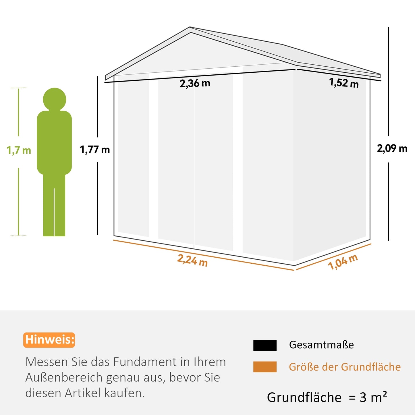 Metal tool shed with gable roof, wood look, 3 m²