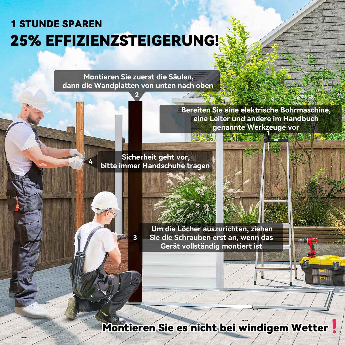 Metal tool shed with gable roof, wood look, 3 m²