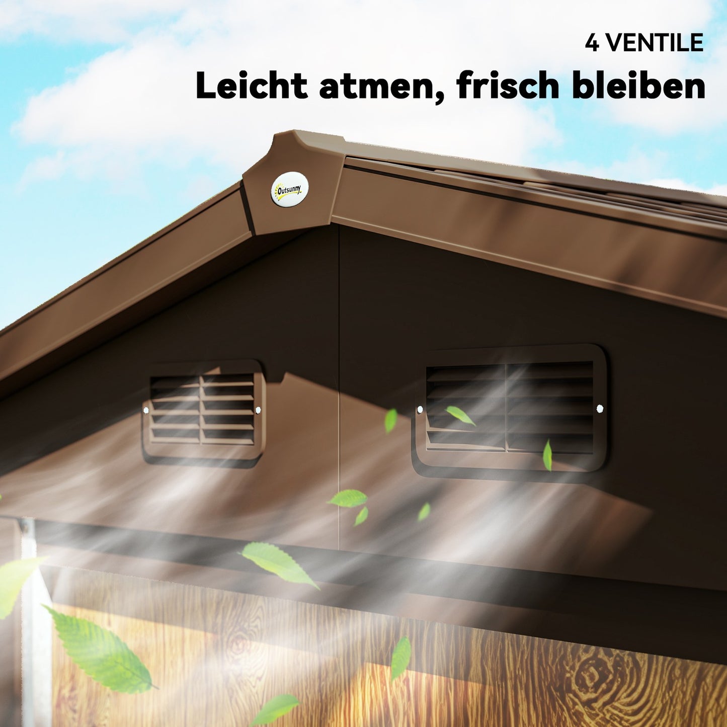 Metal tool shed with gable roof, wood look, 3 m²