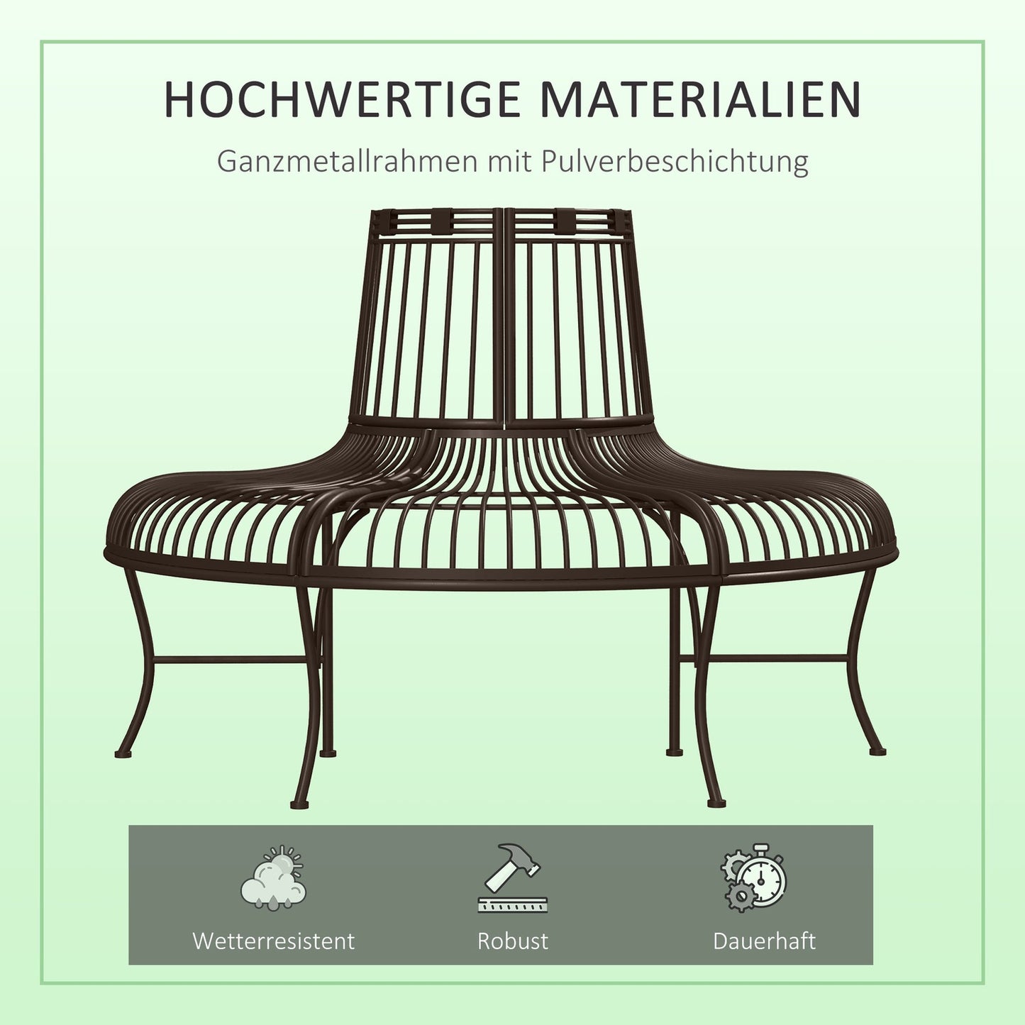 Semi-circular metal tree bench for 37 cm logs, 135 x 70 x 85 cm