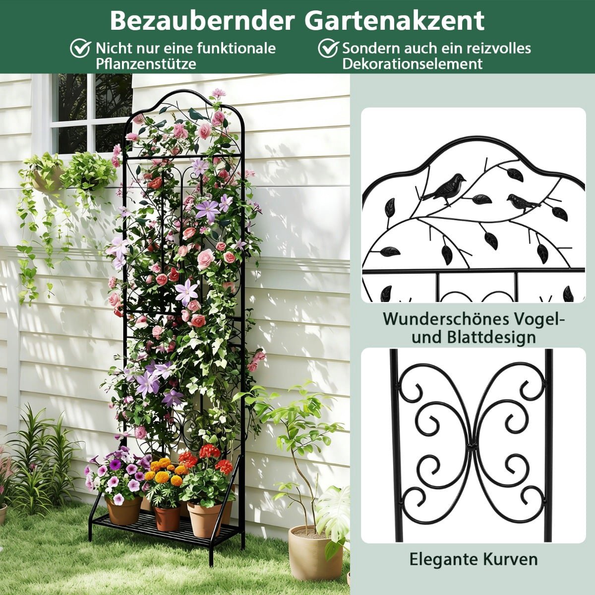 Metal Trellis Set, Black, 2-Piece Garden Fence & Plant Stand