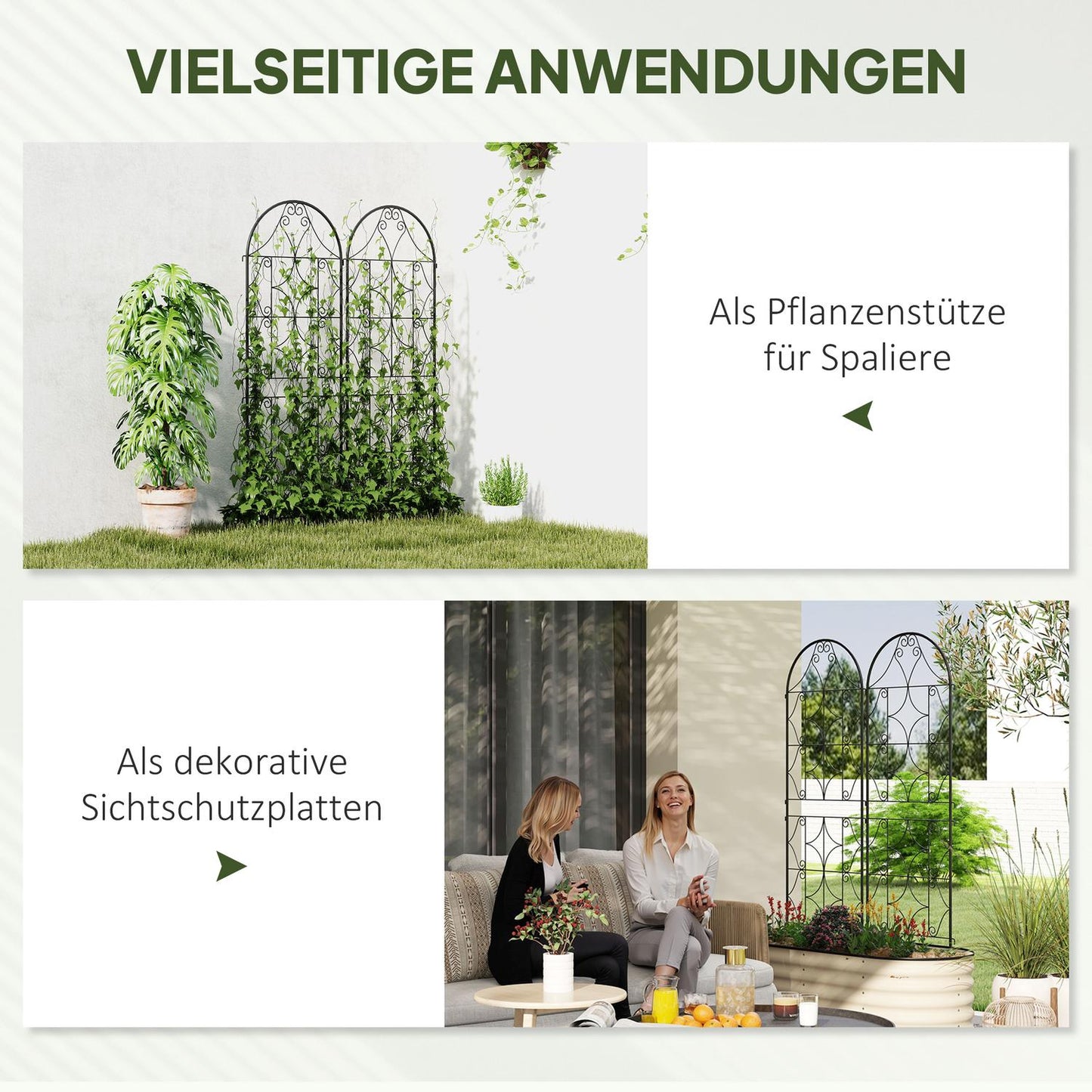 Black stainless metal trellis set for climbing plants, 50x150 cm