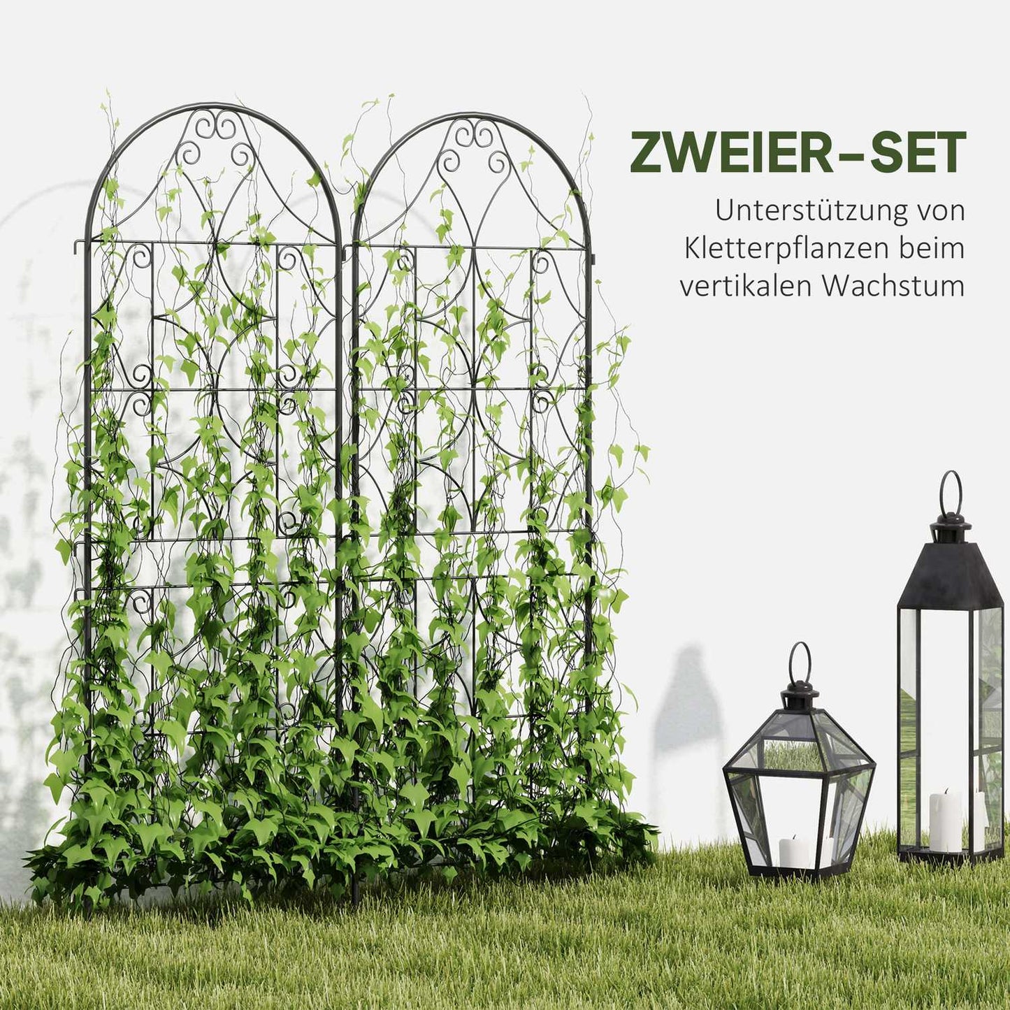 Black stainless metal trellis set for climbing plants, 50x150 cm