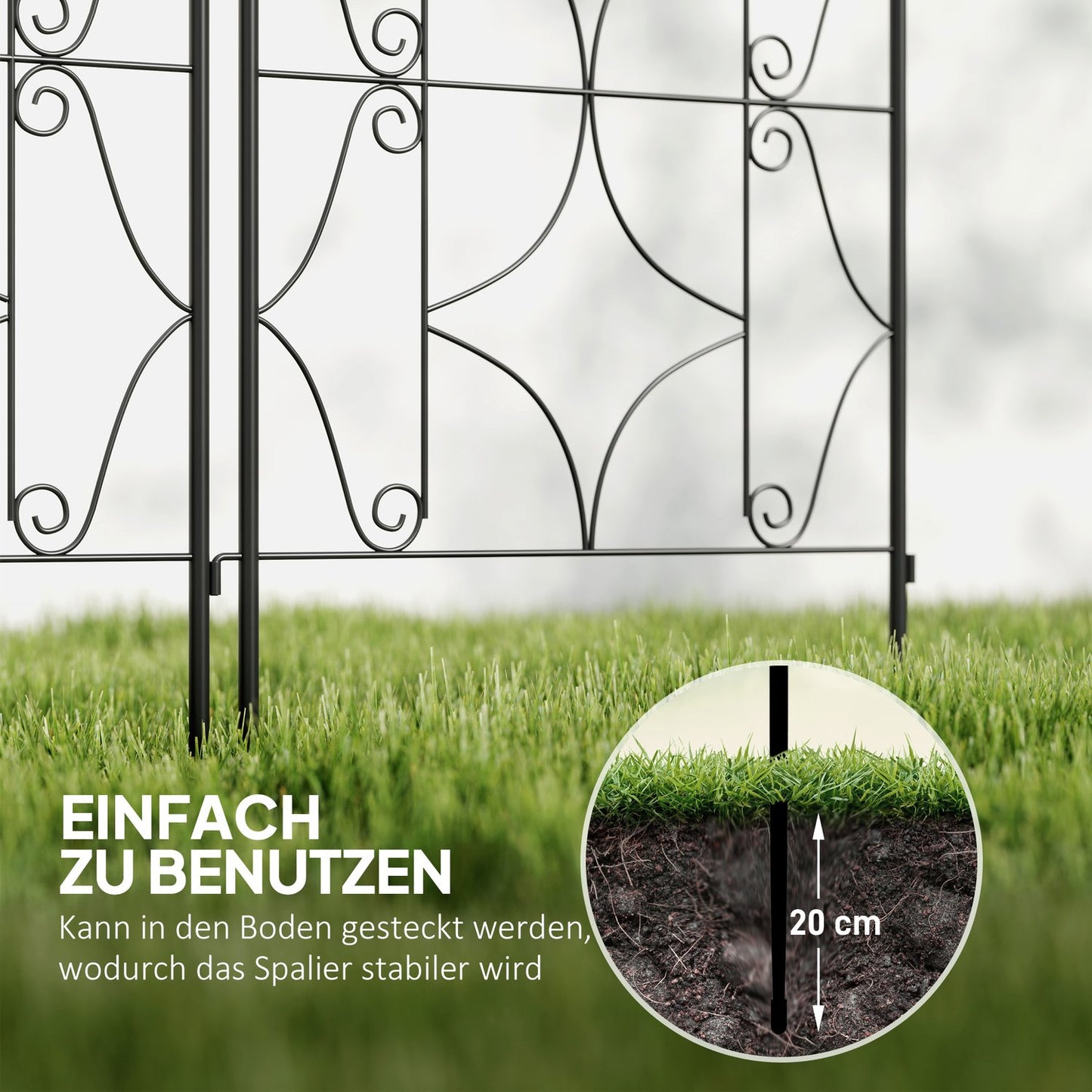 Black stainless metal trellis set for climbing plants, 50x150 cm