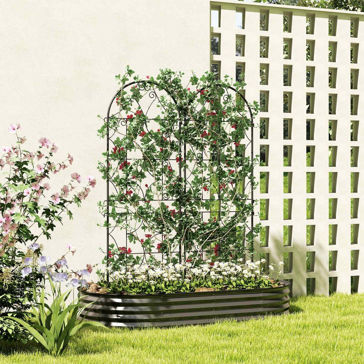 Black stainless metal trellis set for climbing plants, 50x150 cm