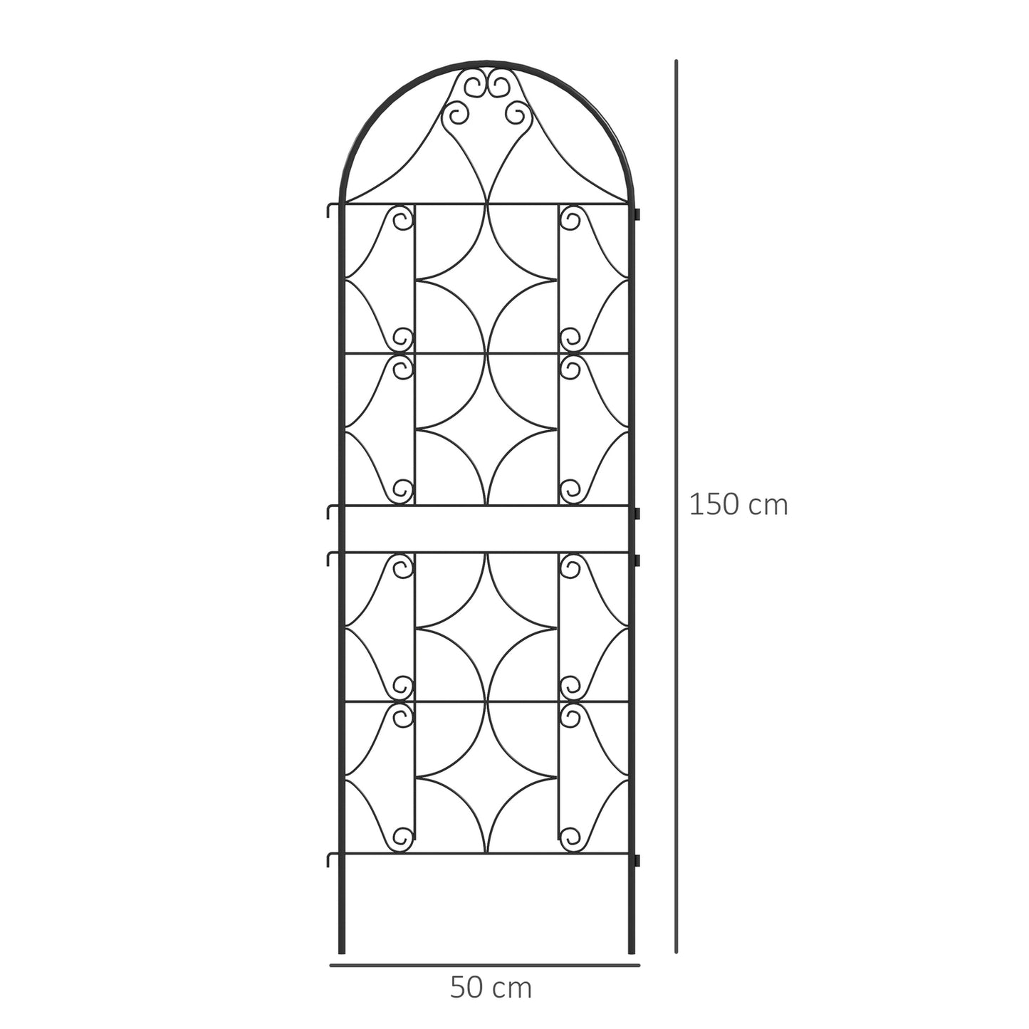 Black stainless metal trellis set for climbing plants, 50x150 cm