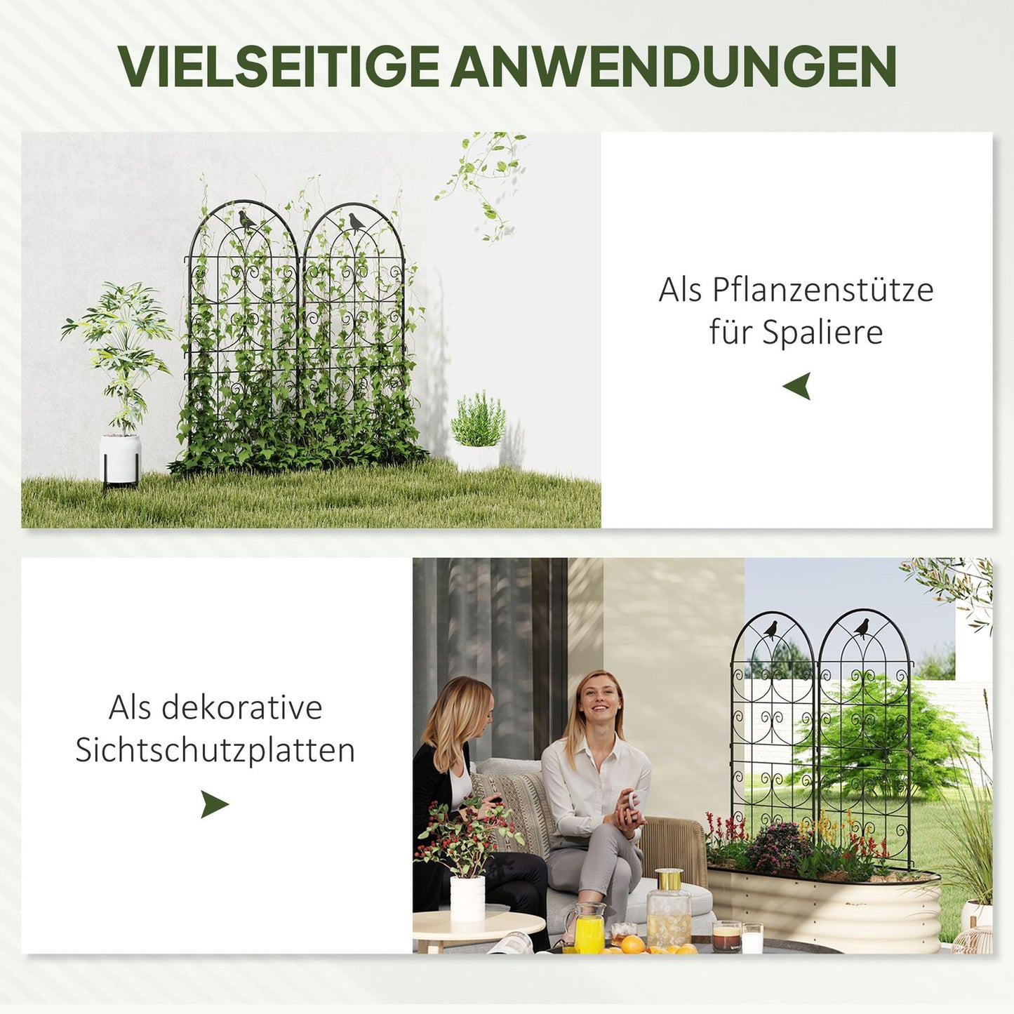 Rustproof metal bird design trellis set, 50x120 cm, 2-pack