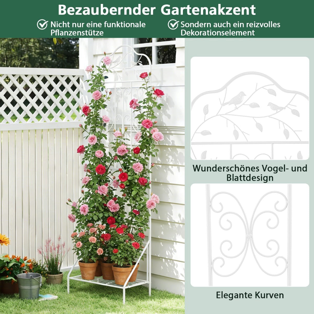 Metal Trellis for Climbing Plants with Foldable Shelf