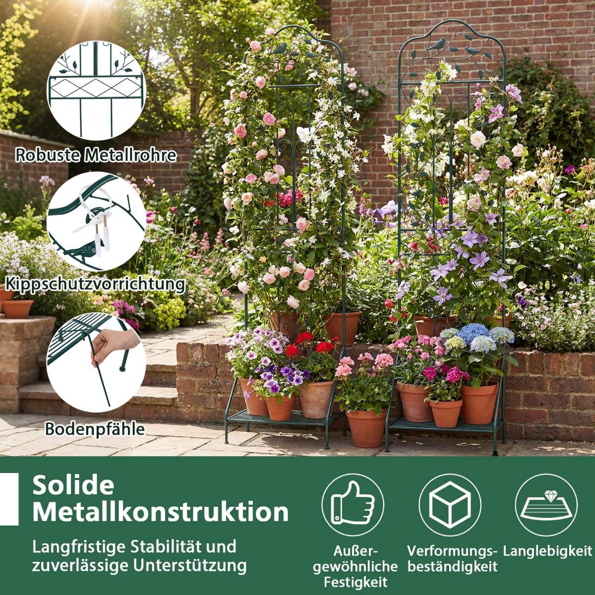Metal Trellis with Foldable Shelf for Climbing Plants