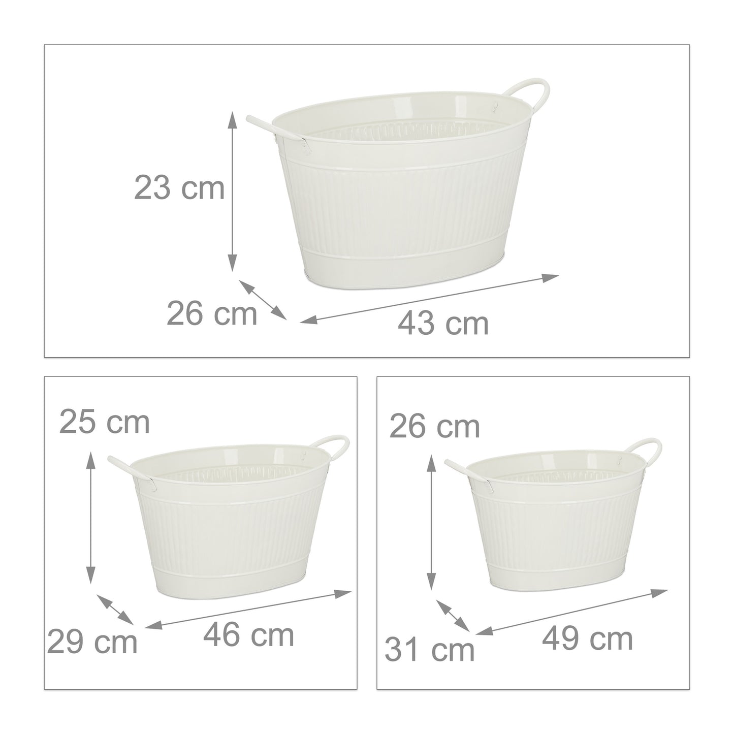 Metal Tub Zinc Look Set of 3