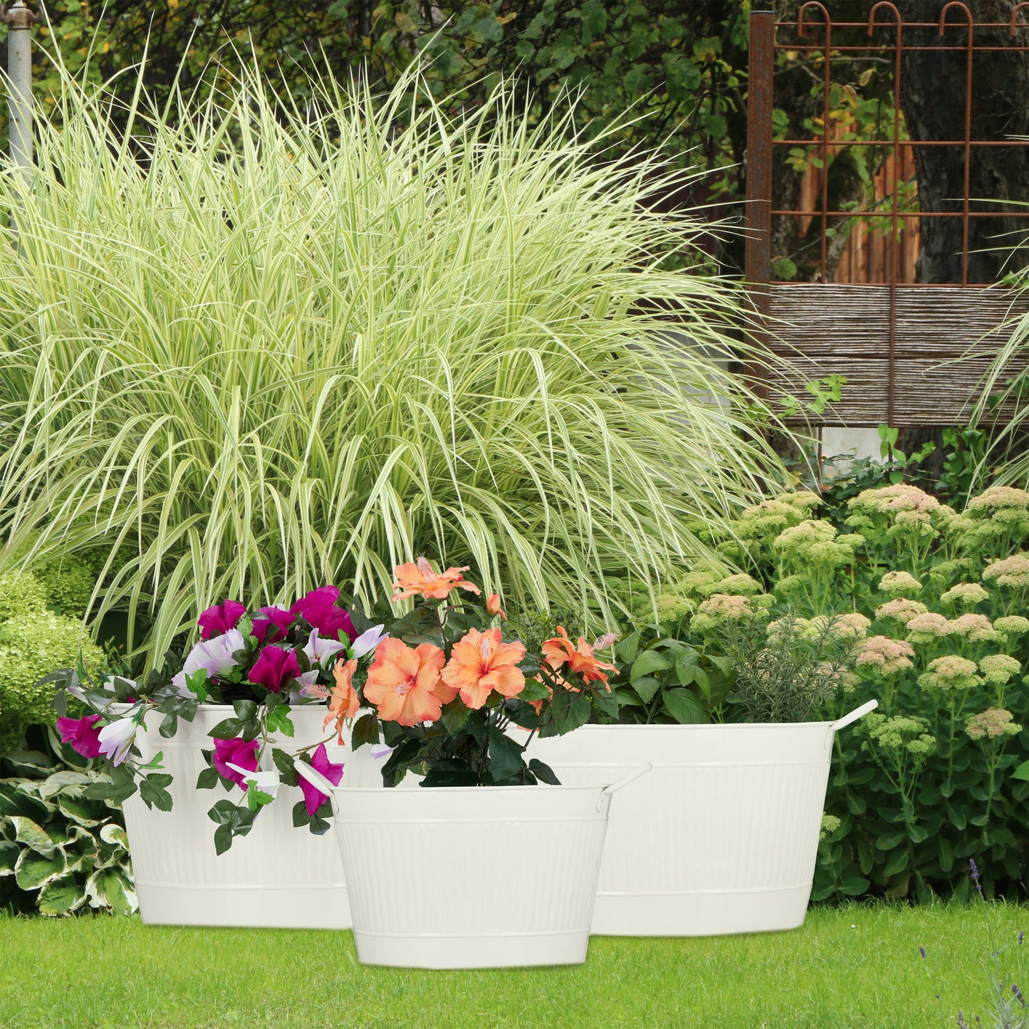 Metal Tub Zinc Look Set of 3