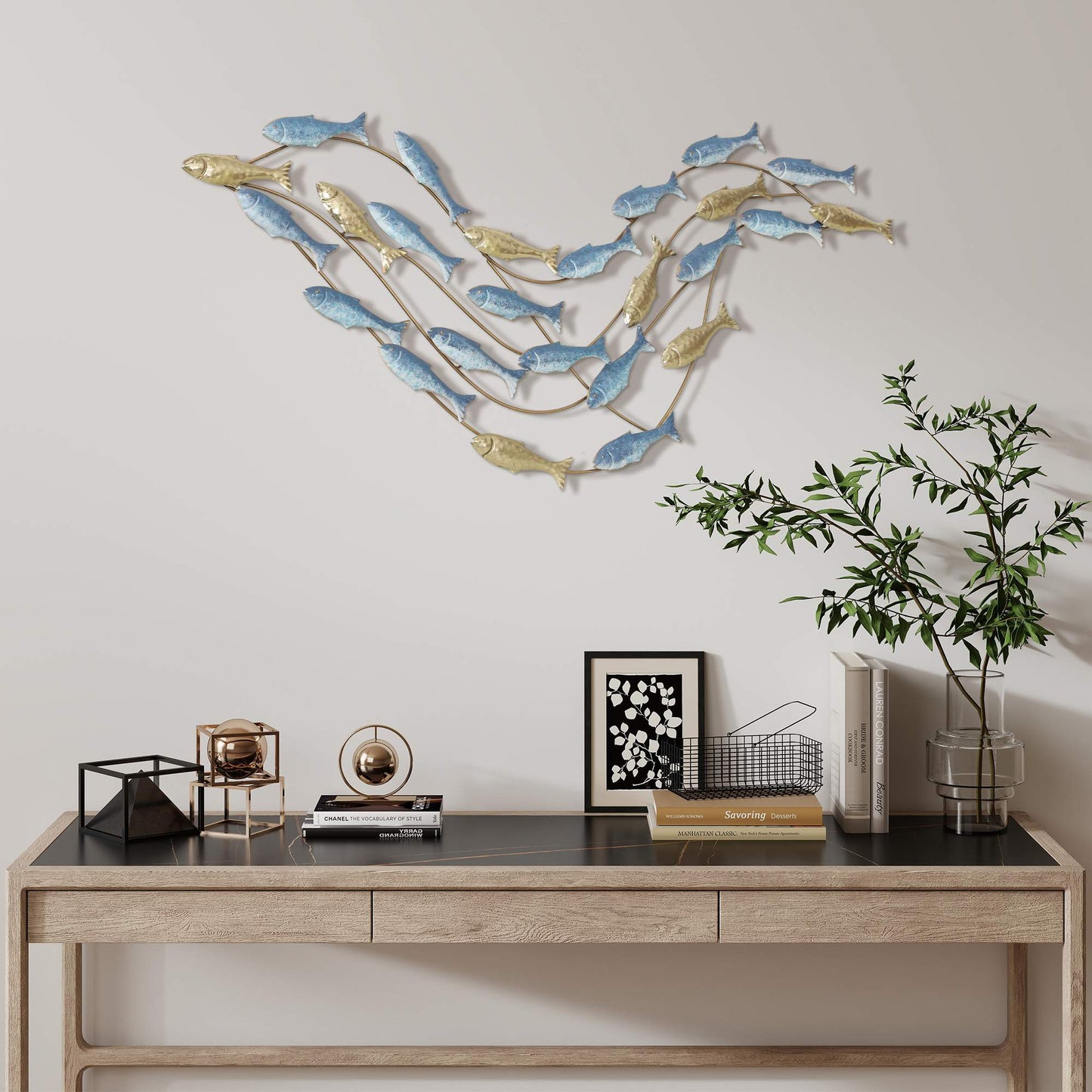 Metal Wall Art, Fish Design, Rust-Resistant, Light Blue