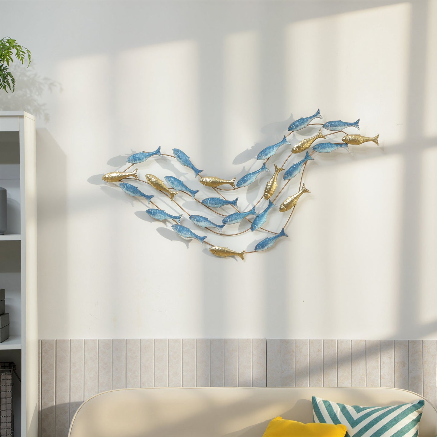 Metal Wall Art, Fish Design, Rust-Resistant, Light Blue