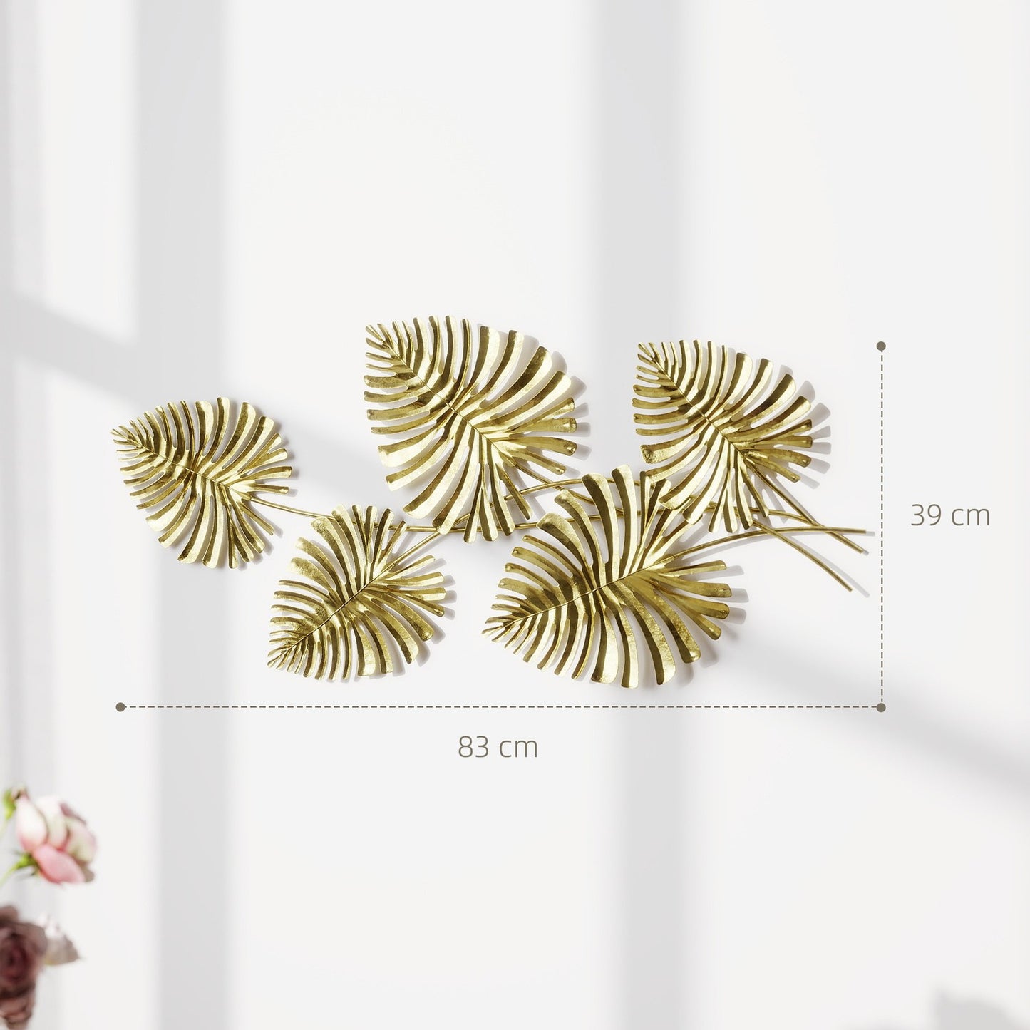 Metal Wall Decor Set, Gold Leaf Design