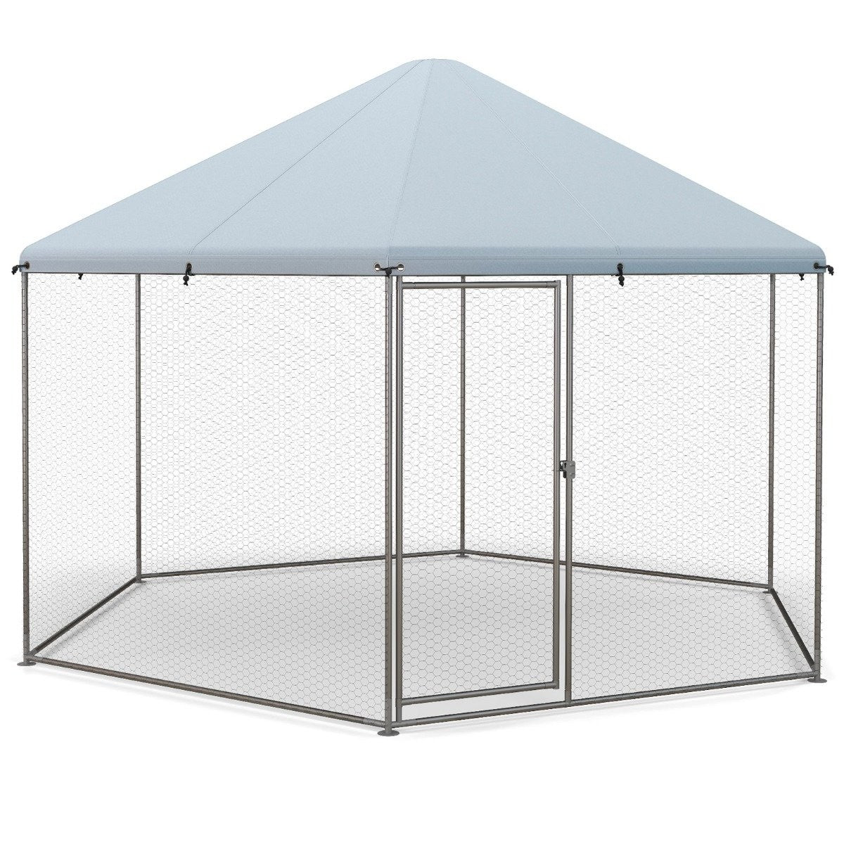 Metal chicken coop with wire mesh & lockable door & waterproof cover