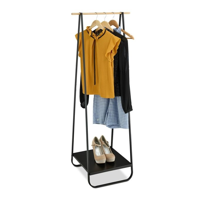 Metal clothes hanger with shelf
