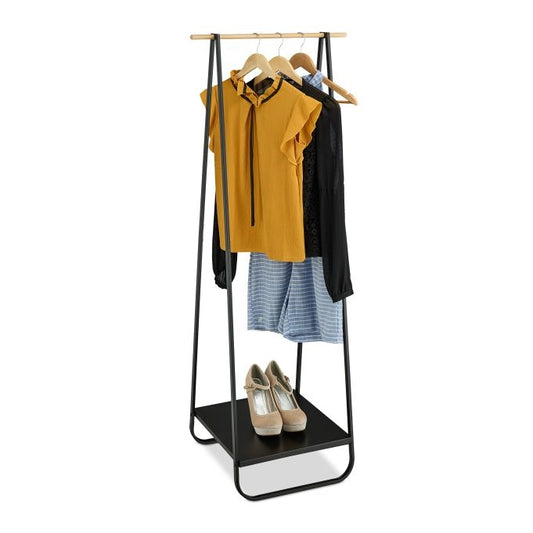 Metal clothes hanger with shelf
