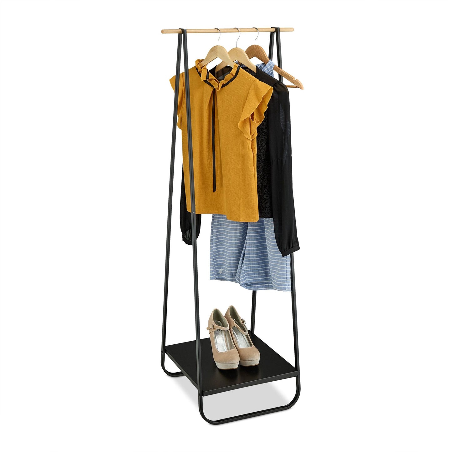Metal clothes hanger with shelf