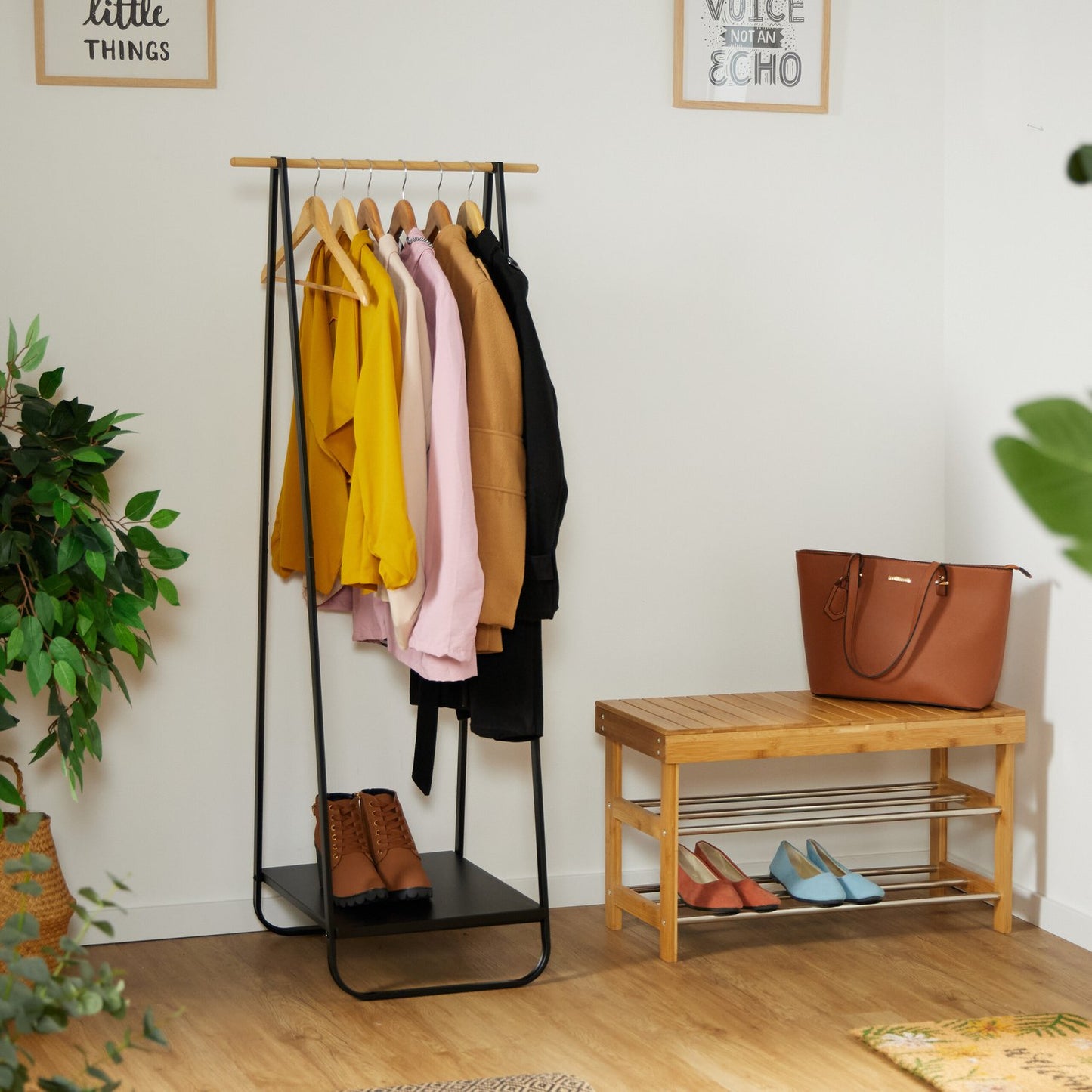 Metal clothes hanger with shelf