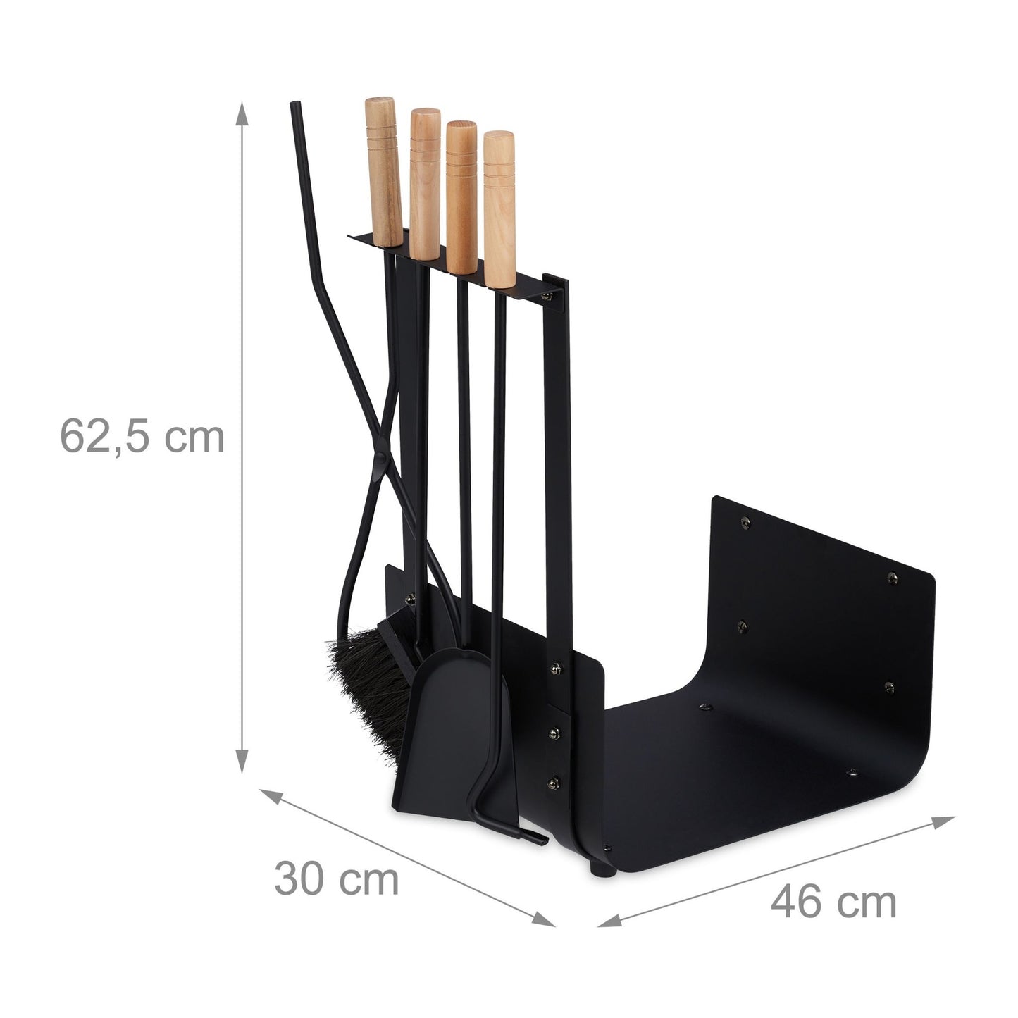 Metal firewood basket with stove tools