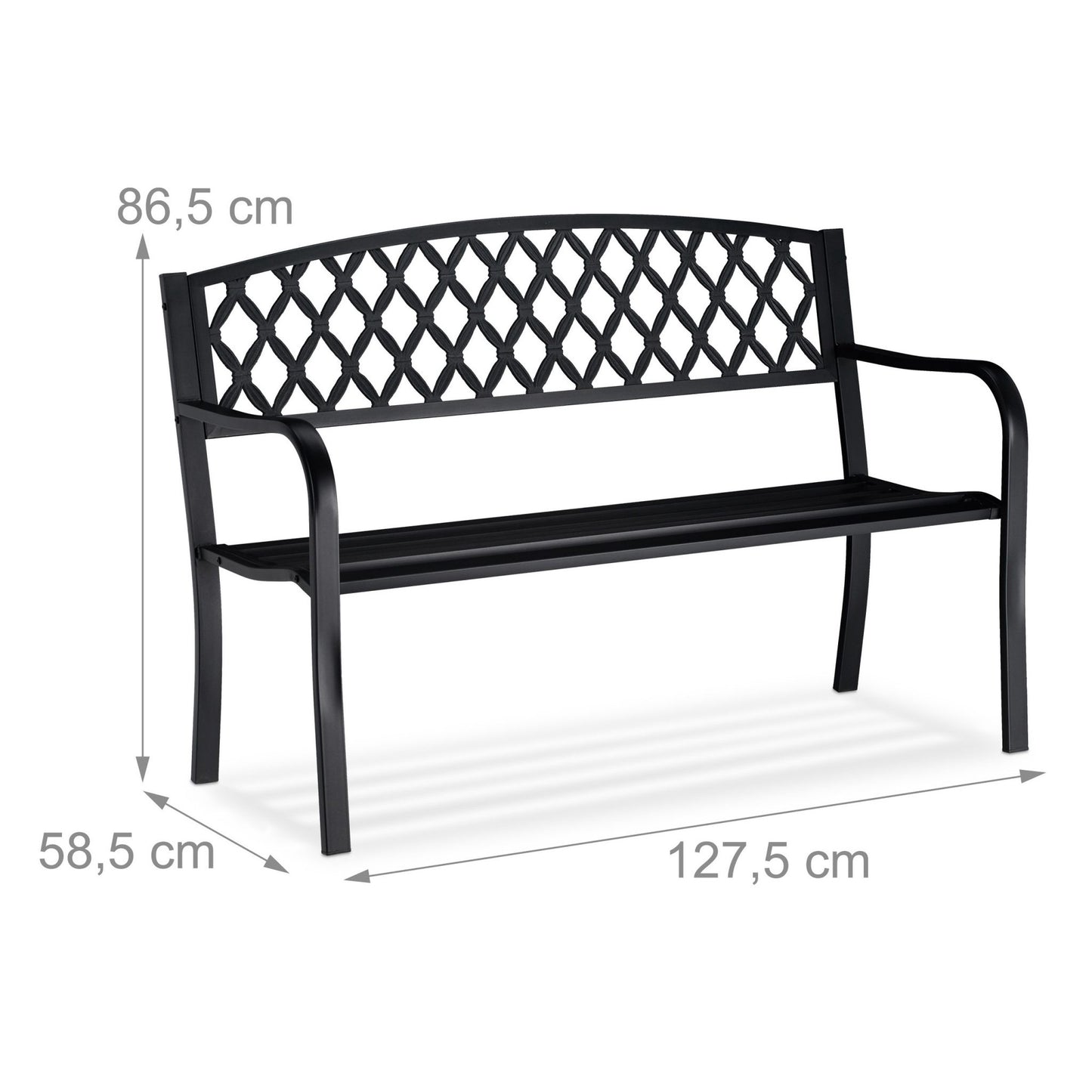 Metal garden bench with braid pattern