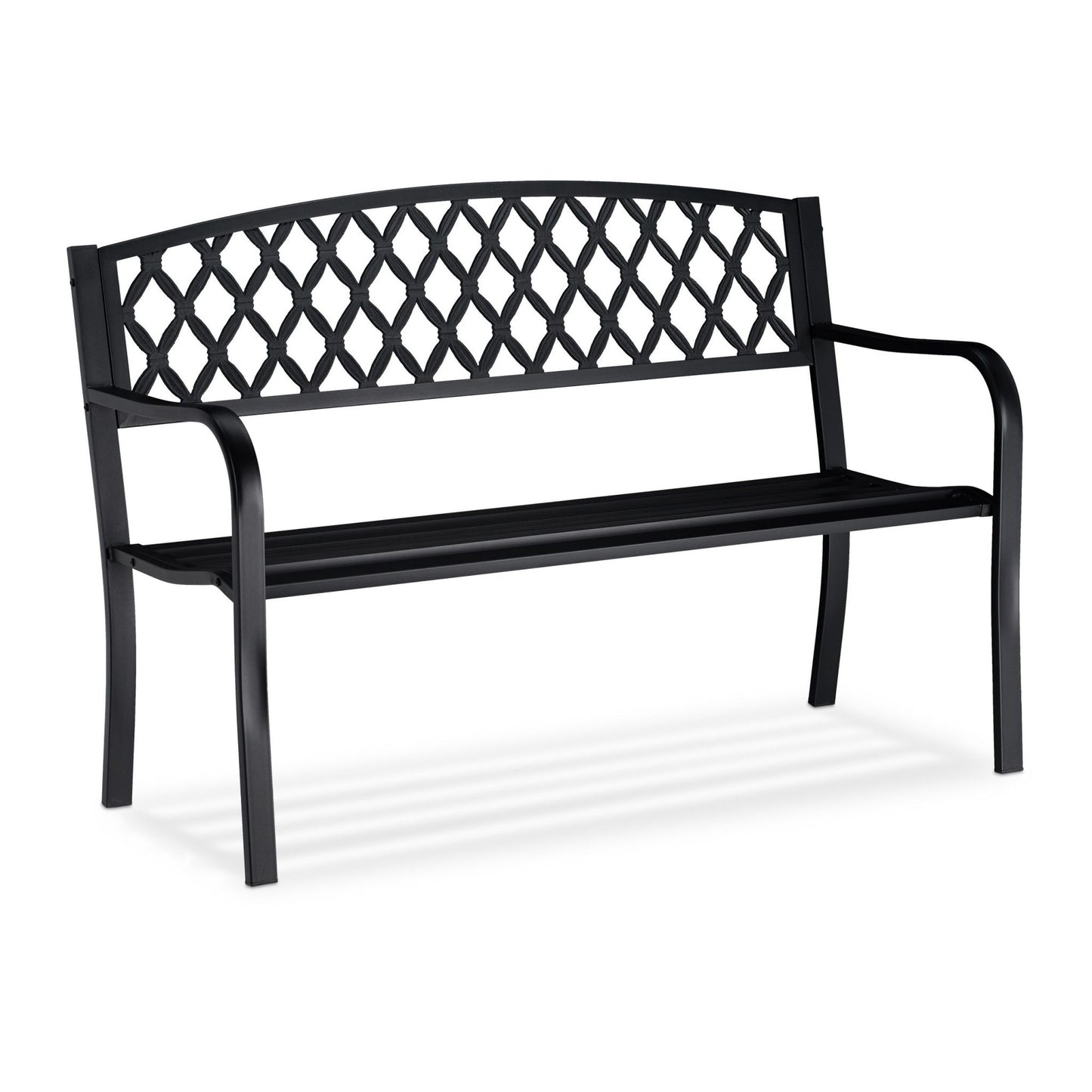 Metal garden bench with braid pattern