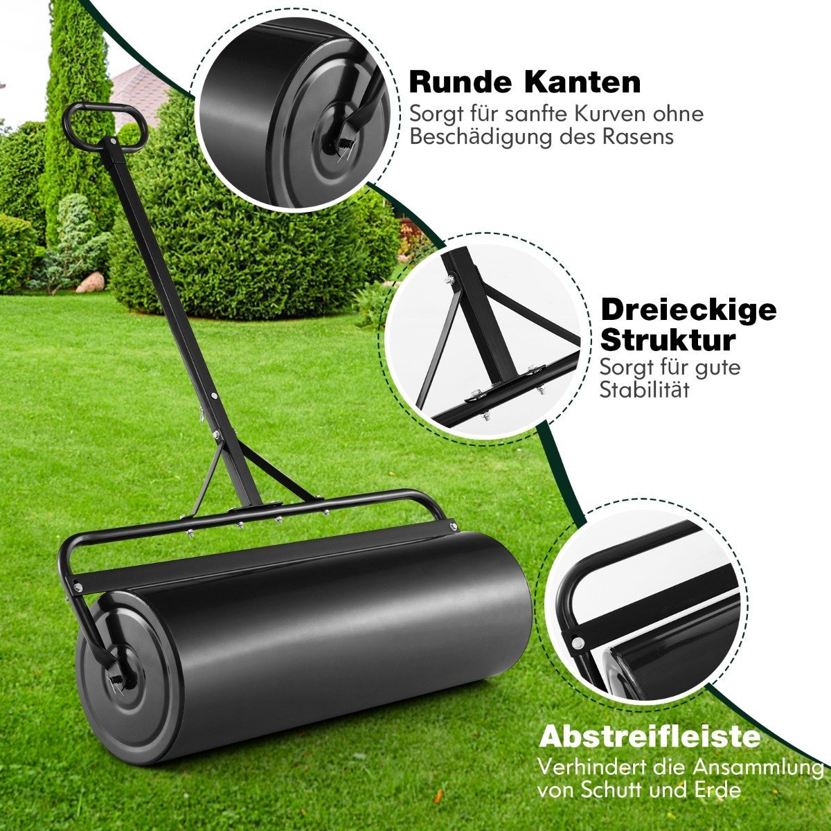 Metal lawn roller garden roller for attaching grass roller 99 x 30 x 137 cm black