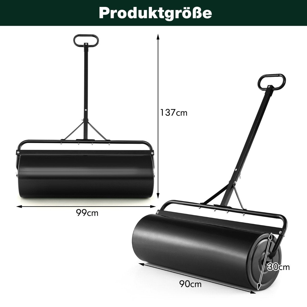 Metal lawn roller garden roller for attaching grass roller 99 x 30 x 137 cm black
