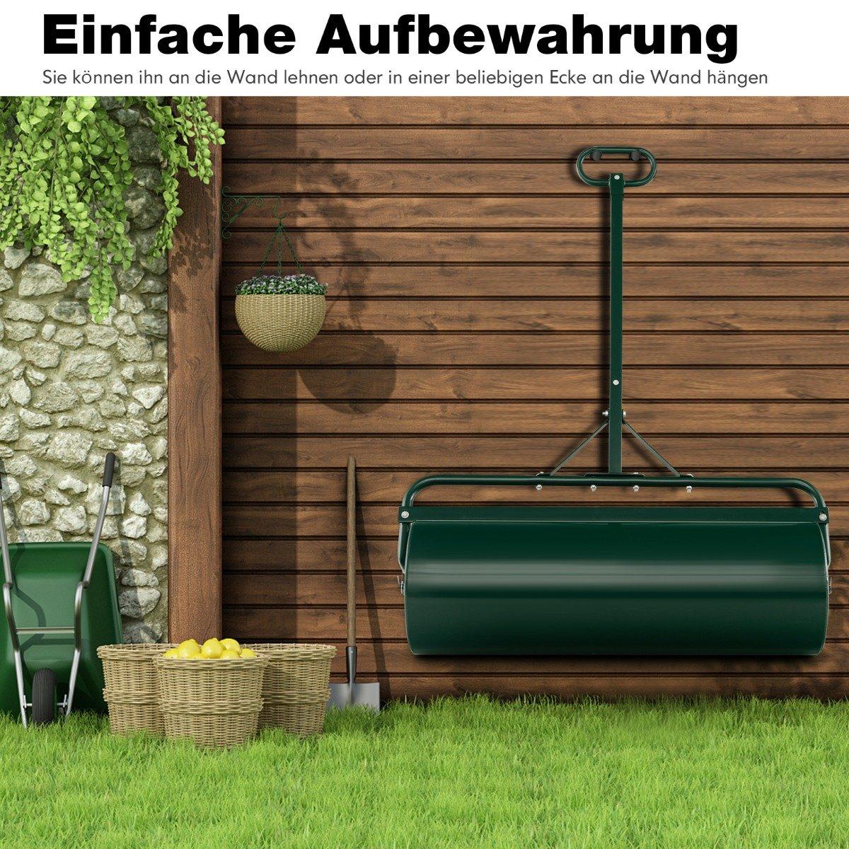 Metal lawn roller, grass roller for pushing or pulling, 99 x 30 x 137 cm, green