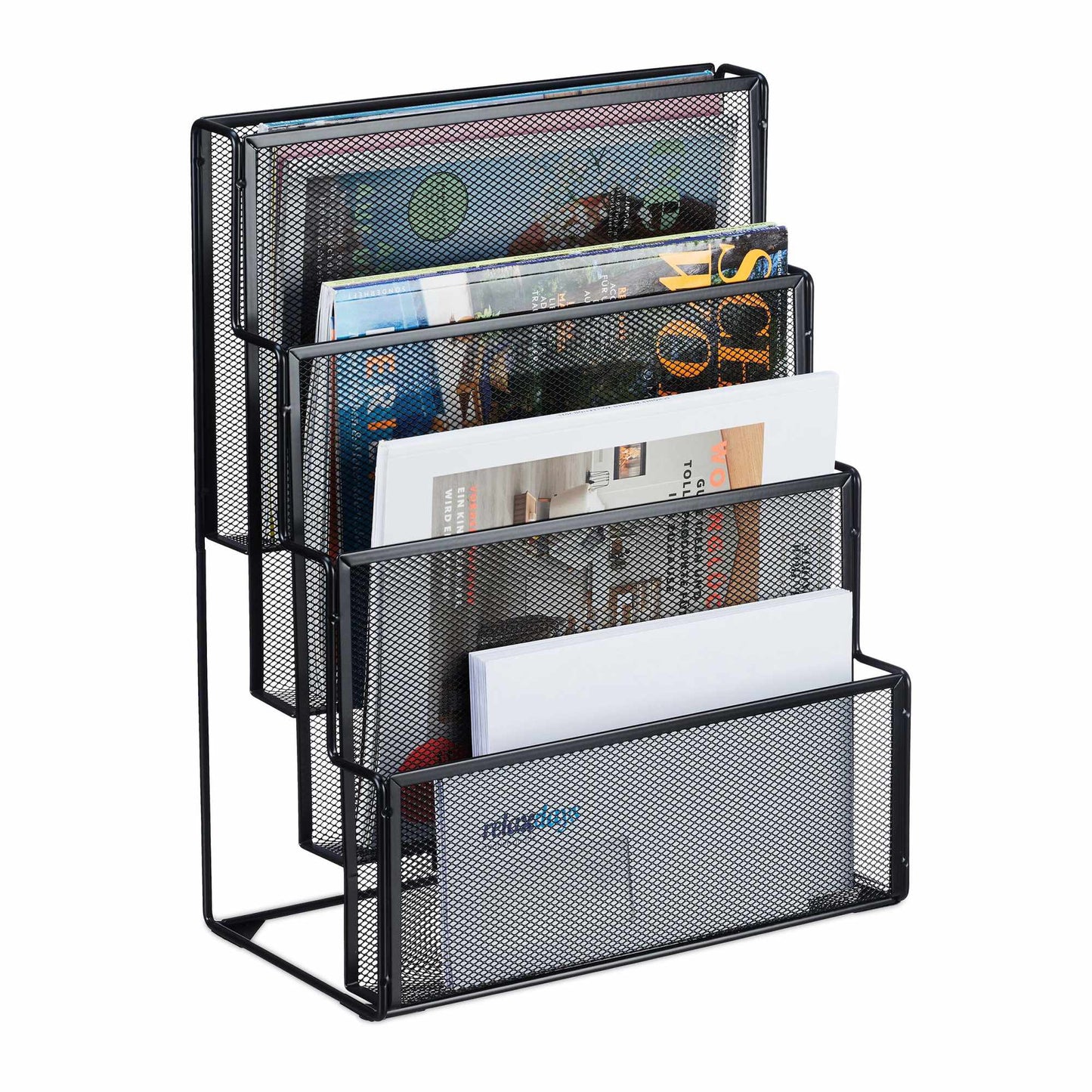 Metal magazine rack with 4 compartments