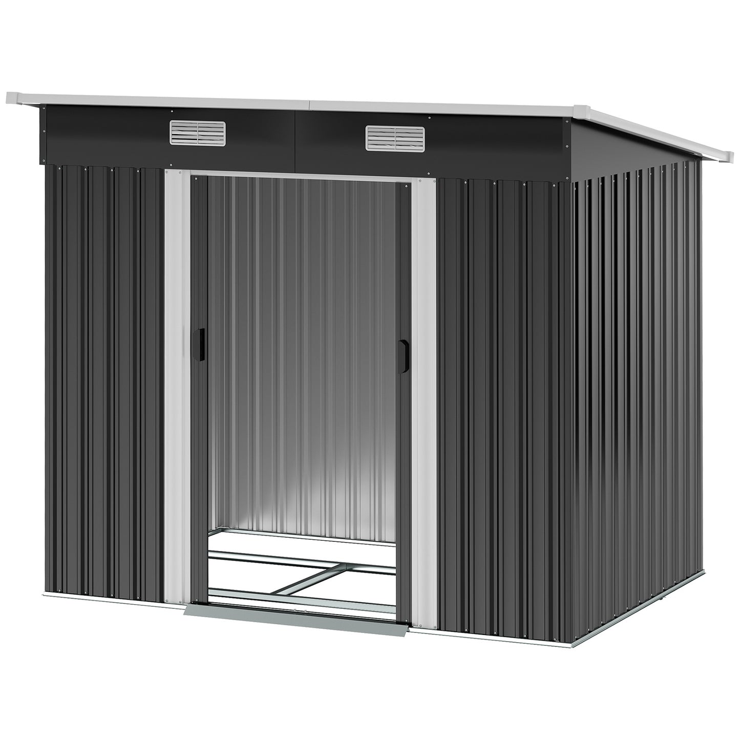 Metal tool shed 2.3 m² 207 x 130 x 182 cm with pent roof window floor frame black