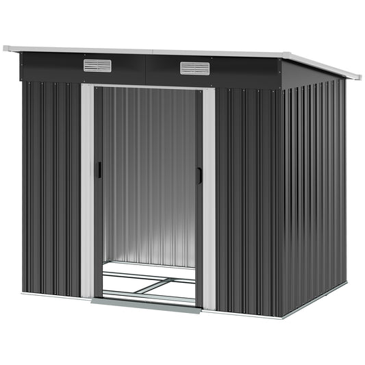 Metal tool shed 2.3 m² 207 x 130 x 182 cm with pent roof window floor frame black