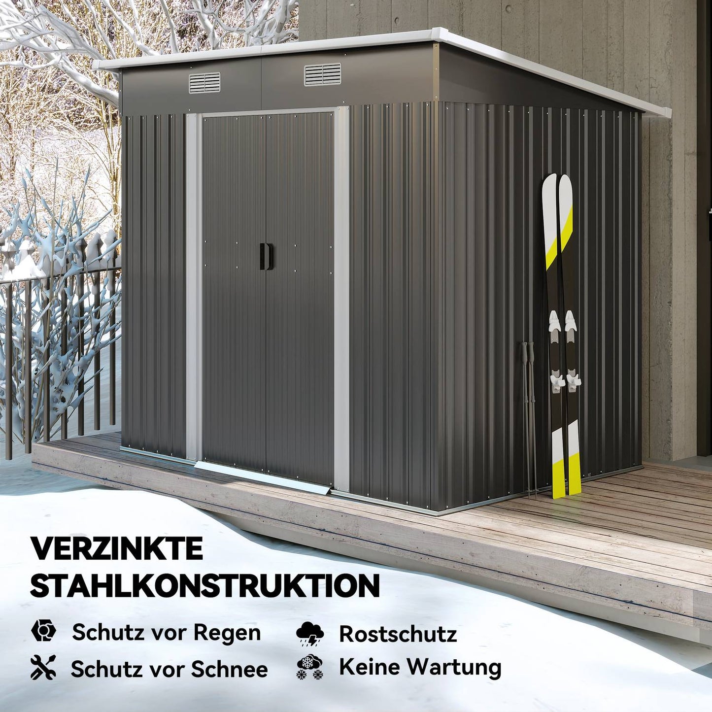Metal tool shed 2.3 m² 207 x 130 x 182 cm with pent roof window floor frame black