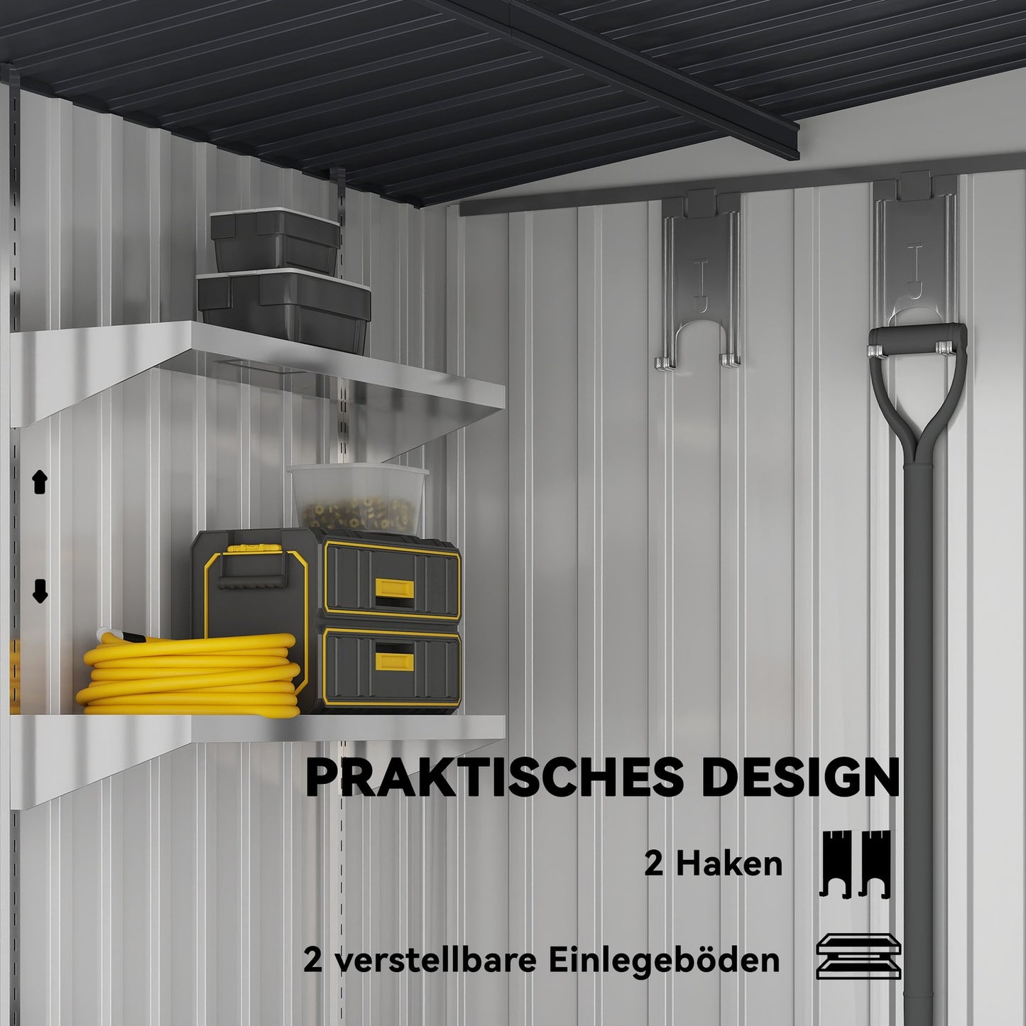 Metal tool shed 2.81m² 154x206.5x181 cm tool shed with pent roof foundation