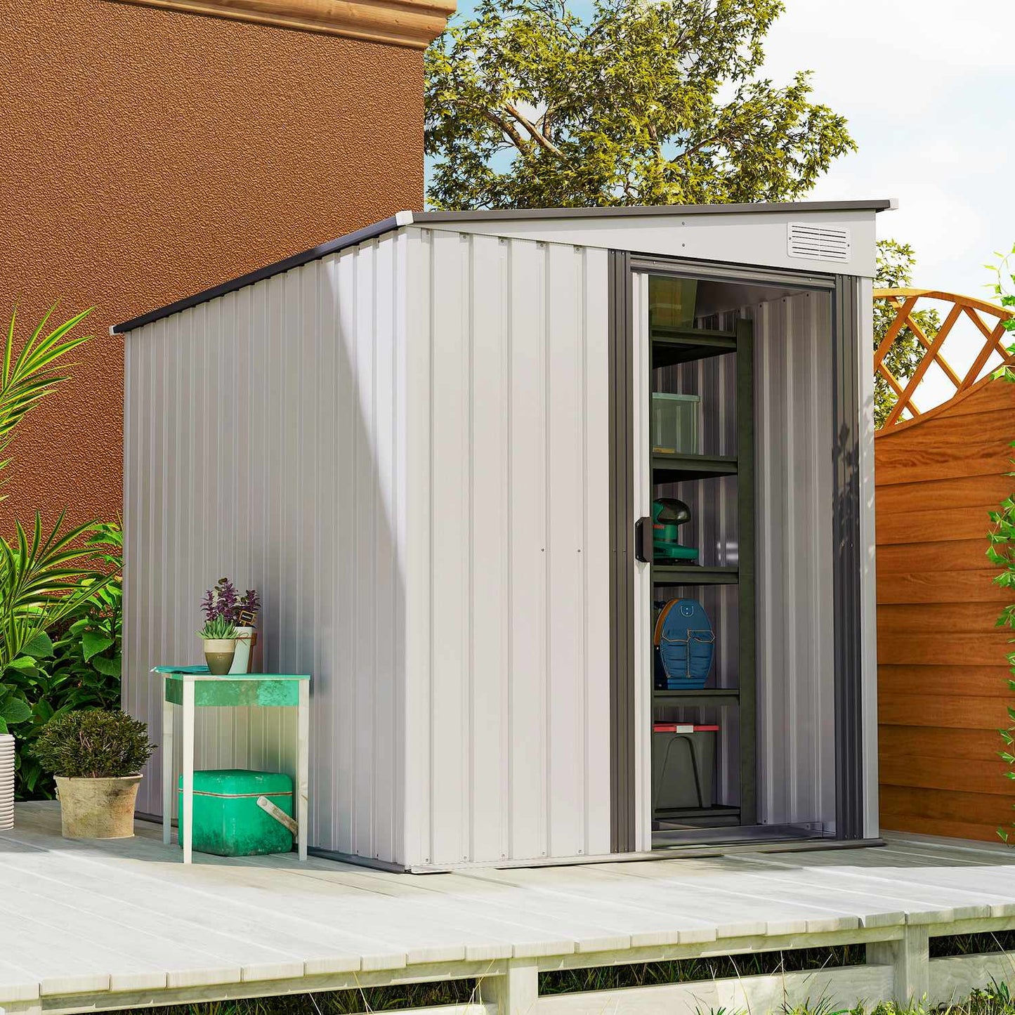 Metal tool shed 2.81m² 154x206.5x181 cm tool shed with pent roof foundation