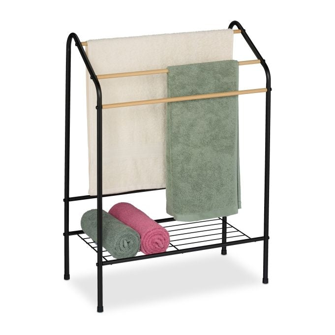 Metal towel rail with shelf